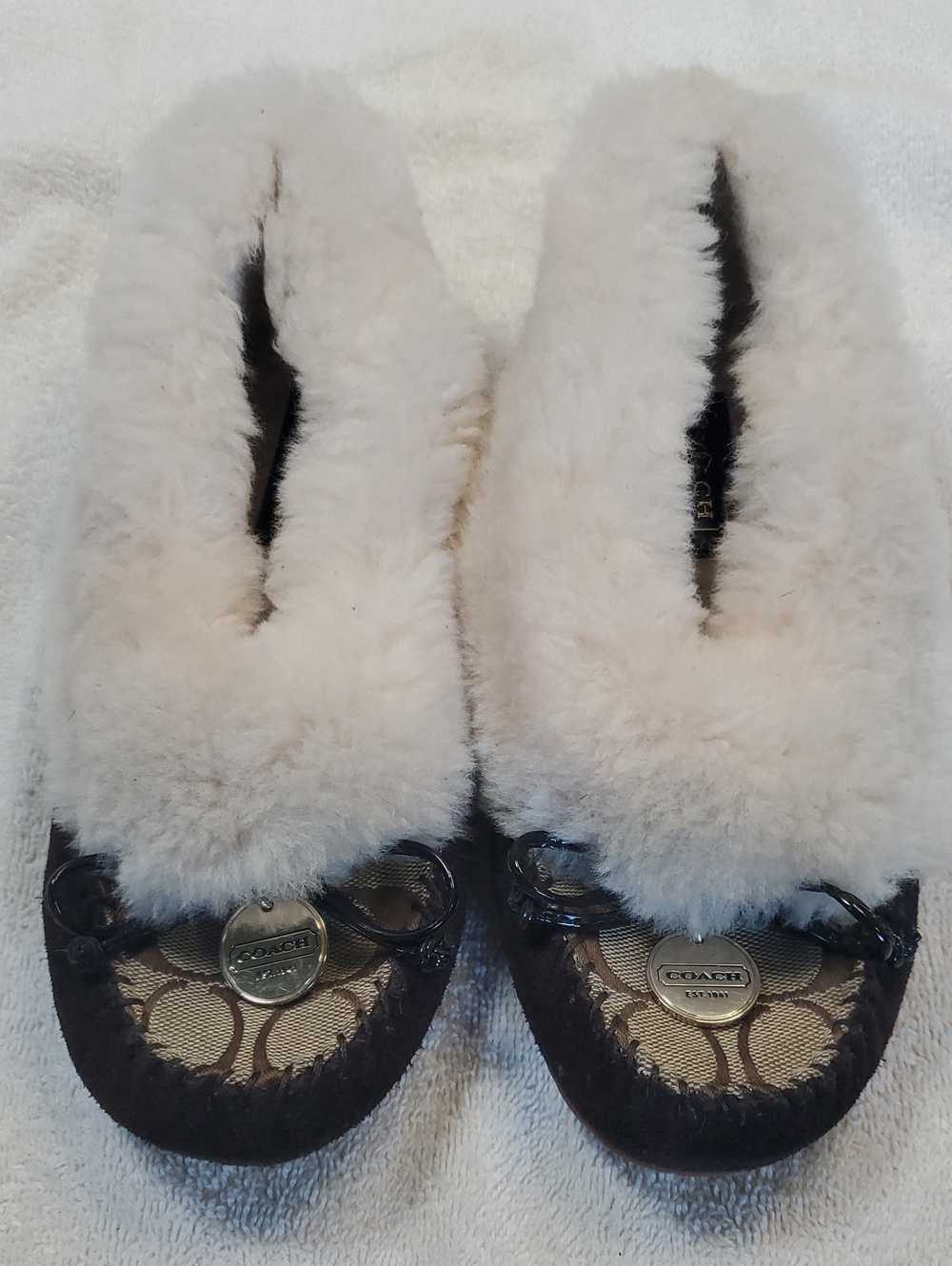 Coach Arleen Mocassin Slippers. Monogram Canvas Toe. 6 To 6.5